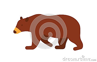 Brown bear flat vector illustration. Big wild animal, taiga inhabitant isolated on white background. Russian national Vector Illustration