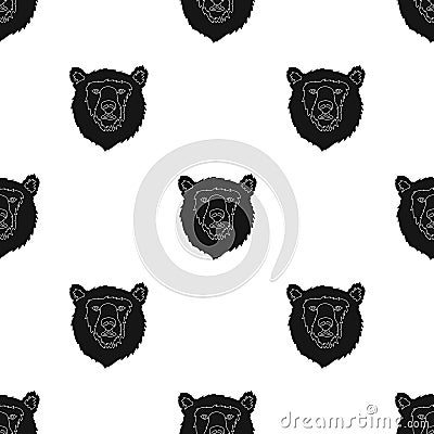 Brown bear muzzle icon in black style isolated on white background. Russian country pattern stock vector illustration. Vector Illustration