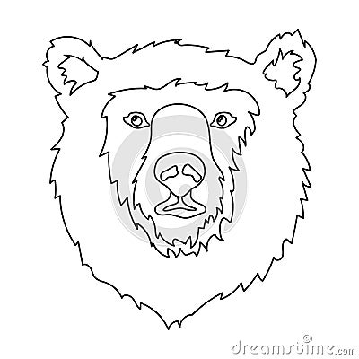 Brown bear muzzle icon in outline style isolated on white background. Russian country symbol stock vector illustration. Vector Illustration