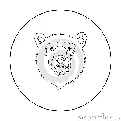 Brown bear muzzle icon in outline style isolated on white background. Russian country symbol stock vector illustration. Vector Illustration