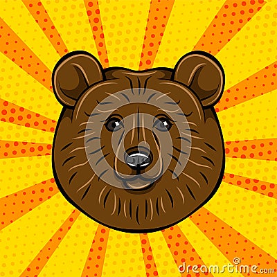 Brown bear portrait wild animal. Vector illustration on comic Vector Illustration