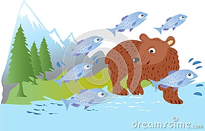 Brown bear and salmon Stock Photo