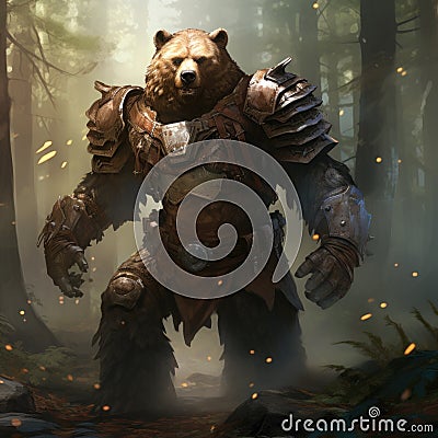 Brown bear in the woods, fully equipped in a battleground Stock Photo