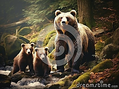 Brown bears in the Cartoon Illustration