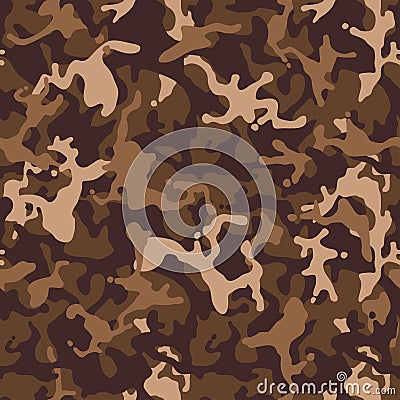 Brown beige camouflage seamless pattern. Modern military camo texture. Desert masking color. Vector Illustration