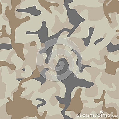 Brown beige camouflage seamless pattern. Modern military camo texture. Desert masking color Vector Illustration