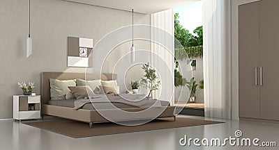 Brown and beige modern master bedroom Stock Photo