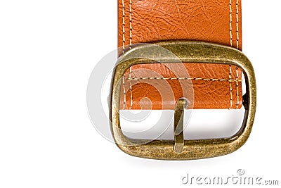 Brown belt with bronze buckle Stock Photo