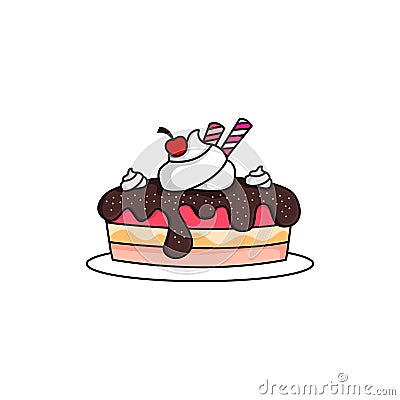 Brown birthday cake with colorful holiday desserts Vector Illustration