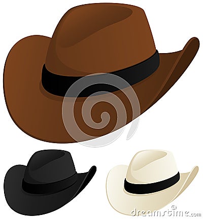 Brown, Black and White Cowboy Hats Vector Illustration