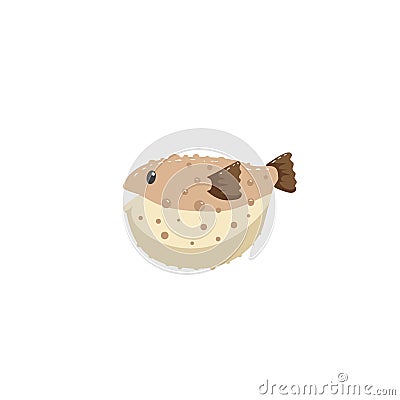 Brown blowfish cartoon character swimming underwater. Trendy cartoon style vector illustration. Vector Illustration