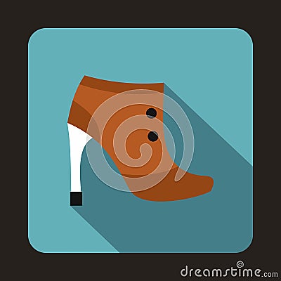 Brown boot with high heels icon in flat style Vector Illustration