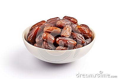 Brown Bowl dried dates. Generate Ai Stock Photo