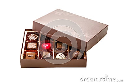 Brown Box of Chocolate with Assorted Chocolates Stock Photo