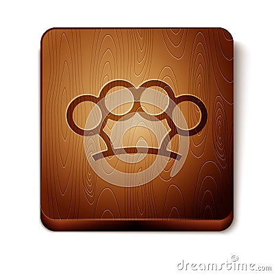 Brown Brass knuckles icon isolated on white background. Wooden square button. Vector Vector Illustration