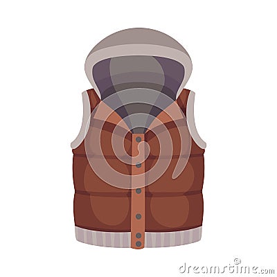 Brown Buttoned Vest with Hood as Male Clothing Item Vector Illustration Vector Illustration