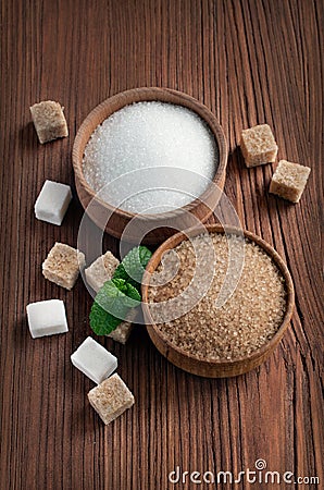 Brown cane sugar and a white sugar Stock Photo