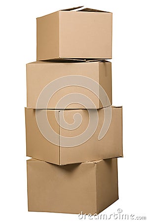 Brown cardboard boxes arranged in stack Stock Photo