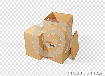 Brown cardboard boxes stack. Realistic vector illustration for moving service or warehouse design. Vector Illustration