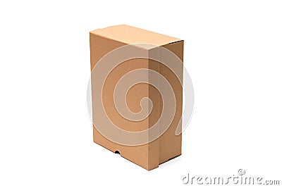 Brown cardboard shoes box with lid for shoe or sneaker product packaging mockup, isolated on white with clipping path Stock Photo