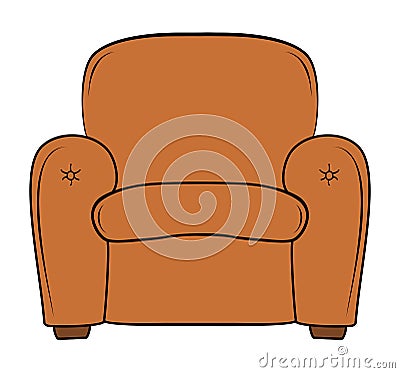 Brown cartoon armchair. Seat vector illustration isolated on white Vector Illustration