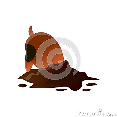 Brown cartoon dirty dog digging hole isolated on white background Vector Illustration