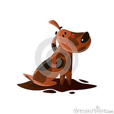 Brown cartoon dirty dog isolated on white background Vector Illustration