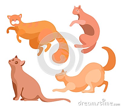 Brown Cat, Straight Ears and Playful Pose Isolated Vector Illustration