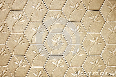 Brown cement block floor flower pattern background. Stock Photo