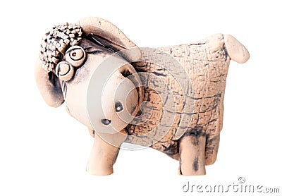 Brown ceramic sheep statuette isolated on white Stock Photo