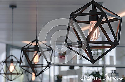 Brown chandelier in a cafe Stock Photo