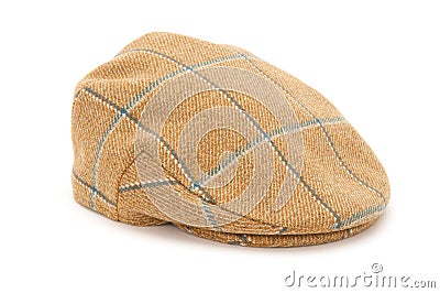 Brown Checked Tweed Hunting Flat Cap Stock Photo