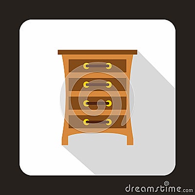 Brown chest of drawers icon, flat style Vector Illustration