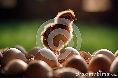brown chicken standing egg shells Newborn animal 1 fledgling alone hen background white lone small bird hatch tiny young hairy Stock Photo