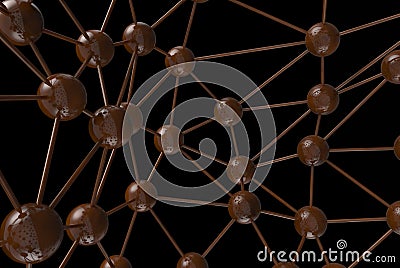 brown chocolate Molecular geometric chaos abstract structure. Science technology network connection hi-tech background 3d Cartoon Illustration