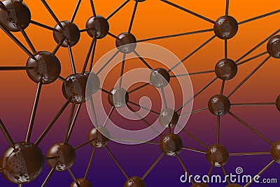 brown chocolate Molecular geometric chaos abstract structure. Science technology network connection hi-tech background 3d Cartoon Illustration