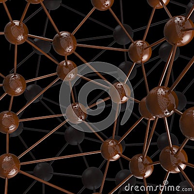 brown chocolate Molecular geometric chaos abstract structure. Science technology network connection hi-tech background 3d Cartoon Illustration
