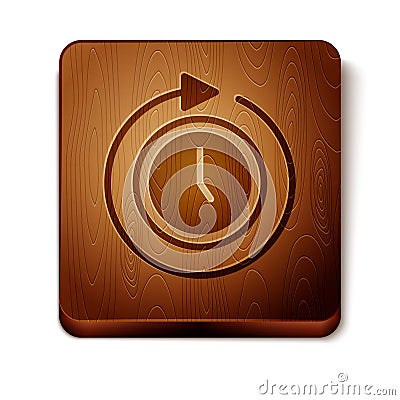 Brown Clock with arrow icon isolated on white background. Time symbol. Clockwise rotation icon arrow and time. Wooden Vector Illustration