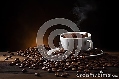 breakfast cafe morning mug brown aroma espresso drink bean cup. Generative AI. Stock Photo