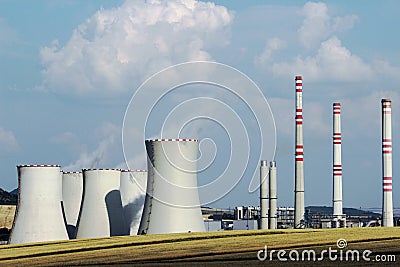 Brown coal power plant station in the field Stock Photo