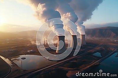 Brown Coal Power Station during sunset Stock Photo