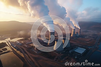 Brown Coal Power Station during sunset Stock Photo