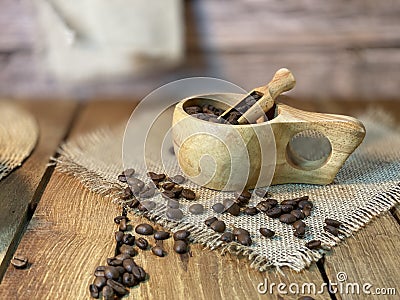 coffee beans on an oak table Stock Photo