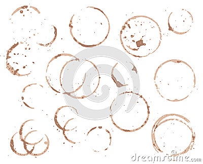 Brown coffee cup circle on white background. Black coffee element. Wet cup stain and splatter Stock Photo