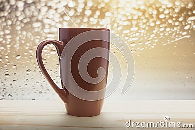 Brown coffee cup empty front porch the morning Stock Photo