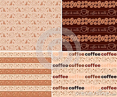 Brown coffee cups - vector seamless patterns with coffee beans and cups Vector Illustration