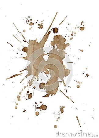 Brown coffee stains and splatters isolated on white Stock Photo