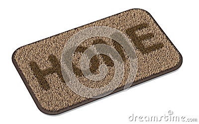 Brown coir doormat with text HOME 3D Cartoon Illustration