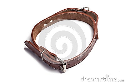 Brown collar with rivets isolated over white background Stock Photo