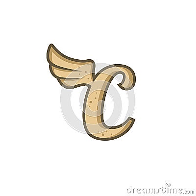 Brown color alphabet letter c with angel bird wing Vector Illustration